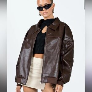 Princess Polly Brown Leather Bomber Jacket